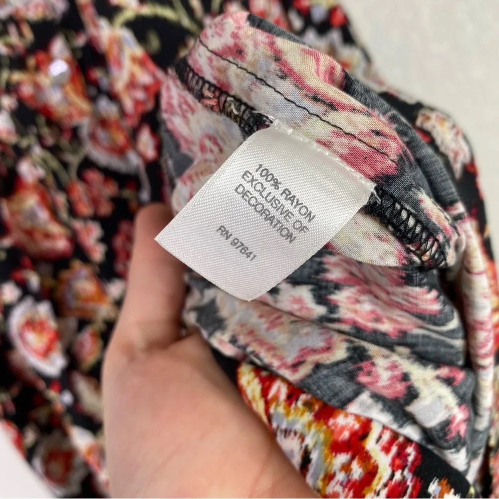 J. Jill Black & Multi Color Floral Print Pleated Sleeveless Dress